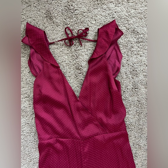 Parker Boudoir Culotte Jumpsuit Ruffles Wide Leg Dots Cranberry Red Size Medium - Picture 5 of 9
